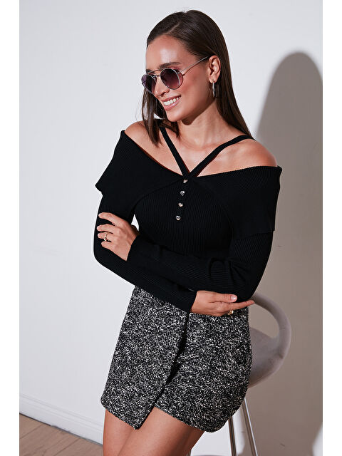 Lela Premium Fitted Fit Carmen Yaka İp Askı Detaylı Triko Kazak 680KZ00076 - S000424920-19351