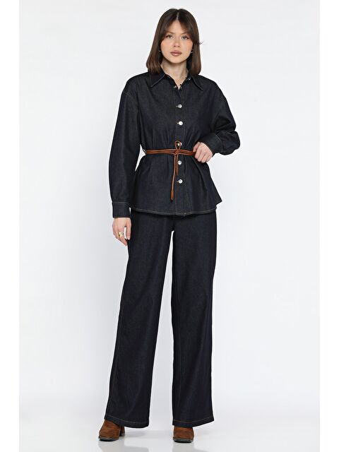 Gülseli Bel Kemer Detaylı Gömlek Pantolon Jean İkili Takım - S000373220-21164