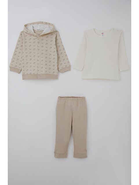 Breeze Erkek Bebek Bodyli 3 Lü Takım Desenli Bej (4 Ay-1 Yaş) - S000506119-19928