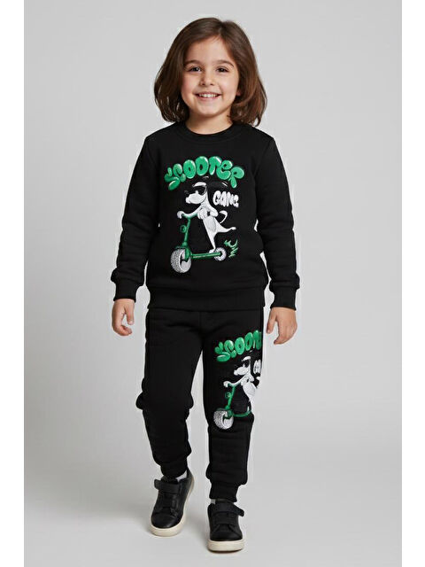 Tofisa Erkek Çocuk Siyah Baskılı Şardonlu Pijama Takımı - 28100-SIYAH