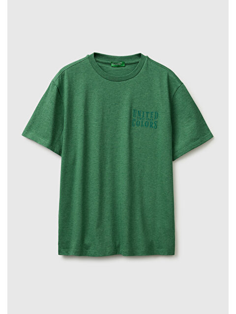 United Colors Of Benetton Erkek Yeşil  %100 Pamuk Regular Fit Logo  Nakışlı T-Shirt