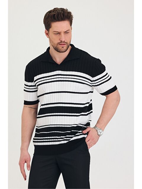 Tarz Cool Erkek Polo Çizgi Detaylı Triko T-shirt