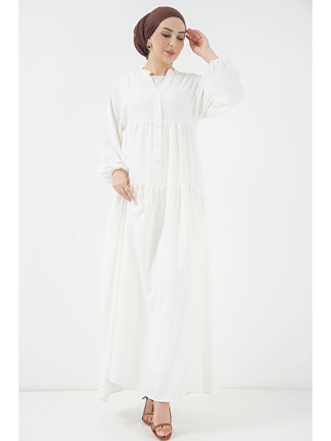 Bigdart 2527 Kadın Uzun Tesettür Elbise - Beyaz - S000341889-20063