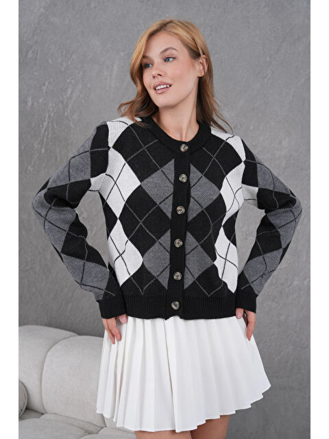 carla10 Kadın Bisiklet Yaka Baklava Desenli Düğme Kapama Triko Hırka Ceket - S000498317-19351