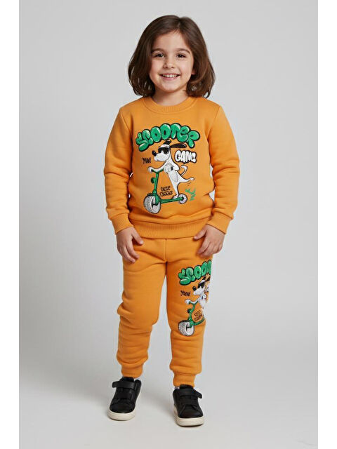 Tofisa Erkek Çocuk Hardal Baskılı Şardonlu Pijama Takımı - 28100-HARDAL