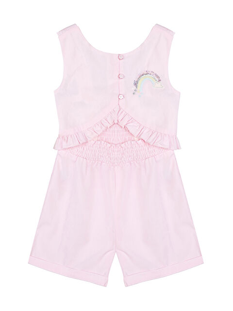 Minycenter Kız Çocuk Desenli Şort Tulum 2-6 Yaş Pembe