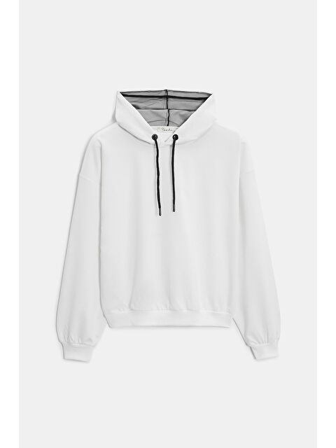 Saade Beyaz Kadın Oversize Kapüşonlu Basic Hoodie Sweatshirt - S000497529-20063