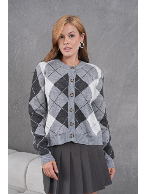 carla10 Kadın Bisiklet Yaka Baklava Desenli Düğme Kapama Triko Hırka Ceket - S000498317-20600