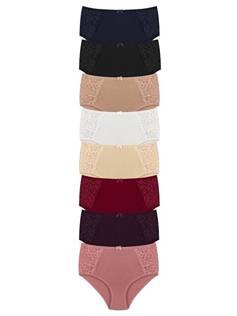 Hnx Pamuklu Yanları Dantel Yüksek Bel Büyük Beden Kadın Külot 8'li - S000058043-27074