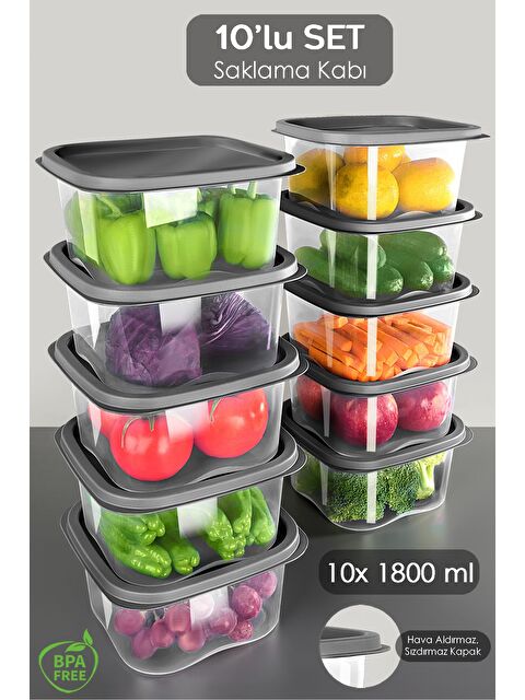 Meleni Home 10 Adet Kare Erzak Gıda Saklama Kabı 1800 ml Antrasit - S000382736-20600