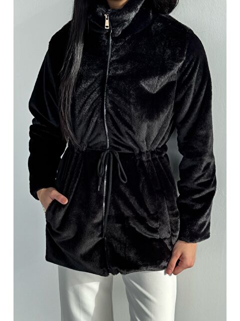 Gülseli Kadın Bel Lastikli Çift Cepli İç Astarlı Pelüş Mont - S000470144-19351