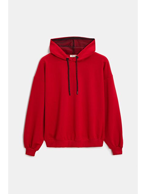 Saade Kırmızı Kadın Oversize Kapüşonlu Basic Hoodie Sweatshirt - S000497529-20045
