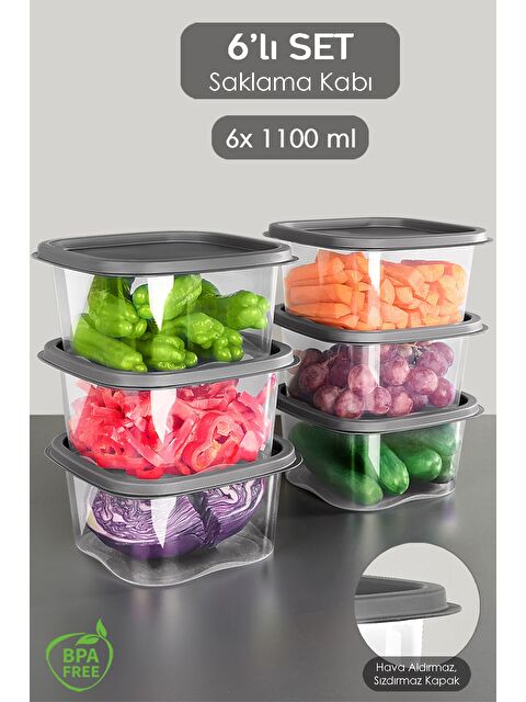 Meleni Home 6 Adet Kare Erzak Gıda Saklama Kabı 1100 ml Antrasit - S000382738-20600