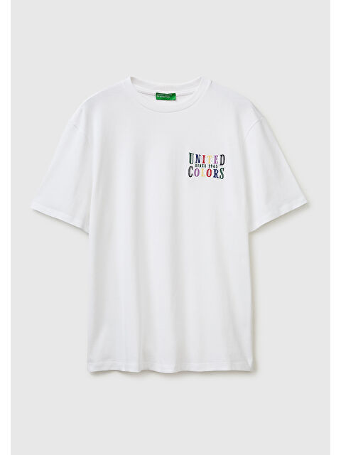 United Colors Of Benetton Erkek Gri  %100 Pamuk Regular Fit Logo  Nakışlı T-Shirt