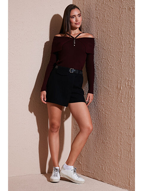 Lela Pamuk Karışımlı Relaxed Fit Yüksek Bel Mini Boy Kadın Şort Etek 611SR0037 - S000424921-19351