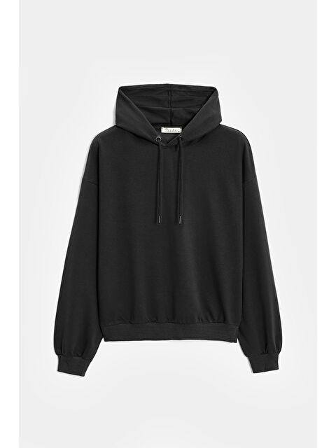 Saade Siyah Kadın Oversize Kapüşonlu Basic Hoodie Sweatshirt - S000497529-19351