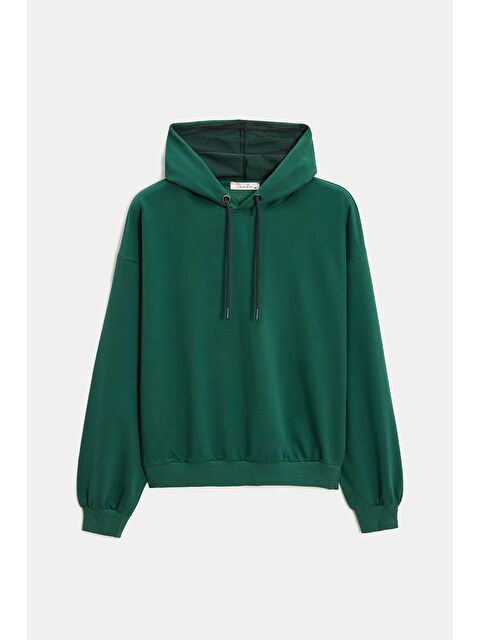 Saade Yeşil Kadın Oversize Kapüşonlu Basic Hoodie Sweatshirt - S000497529-18194