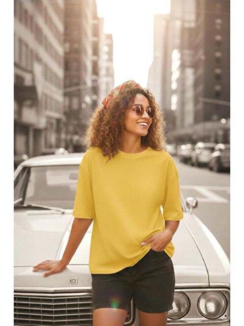 Oksit Mily Kadın Oversize Basic Bisiklet Yaka Pamuklu T-Shirt Rahat Kesim Unisex Sevgili Kombini - S000499006-20072