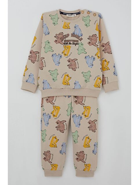 Breeze Erkek Çocuk Eşofman Takımı Motivasyon Temalı Sevimli Ayıcık Desenli Bej (1.5-5 Yaş) - S000465962-19928