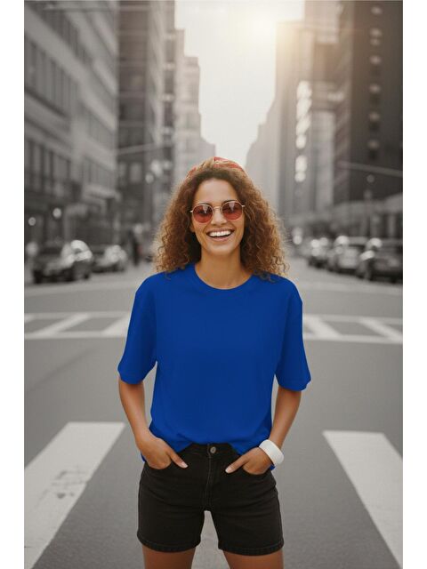 Oksit Mily Kadın Oversize Basic Bisiklet Yaka Pamuklu T-Shirt Rahat Kesim Unisex Sevgili Kombini - S000499006-23710