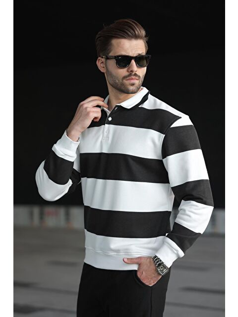 Madmext Siyah Çizgili Polo Yaka Erkek Kazak E7173 - S000457810-19351