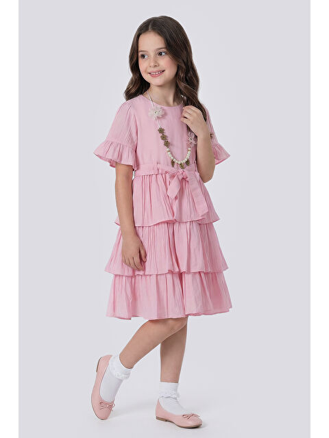 Pina Kids Kız Çocuk  Eteği Katlı Kısa Kollu Kolyeli Elbise - S000508599-20024