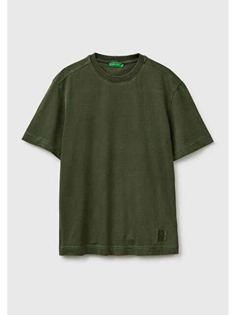 United Colors Of Benetton Erkek Yeşil %100 Pamuk Logo Baskılı Relax Fit T-Shirt