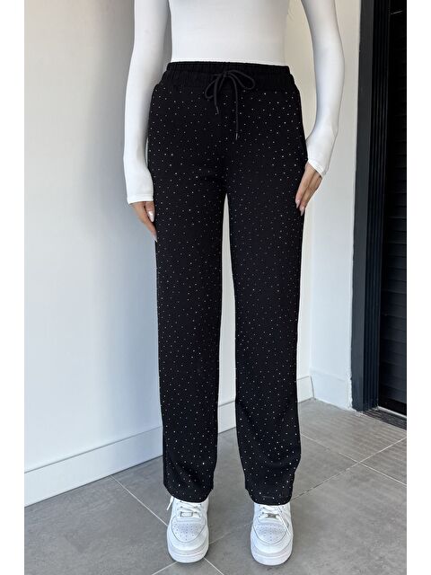 Gülseli Kadın Yüksek Bel Taş İşlemeli Çift Cepli Bel Lastikli Pantolon - S000470154-19351