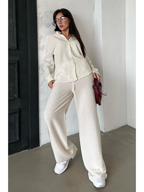 Madmext Karmelanj Keten Kadın Gömlek Pantolon İkili Takım Mg2356 - S000439058-2090