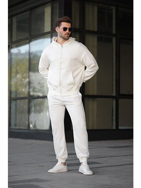 Madmext Beyaz Kapüşonlu Fermuarlı Basic Erkek Eşofman Takımı E7331 - S000457812-20063