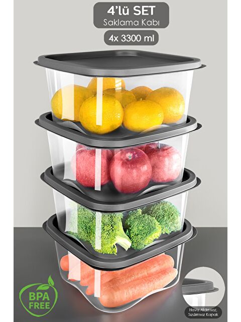 Meleni Home 4 Adet Kare Erzak Gıda Saklama Kabı 3300 ml Antrasit - S000382753-20600