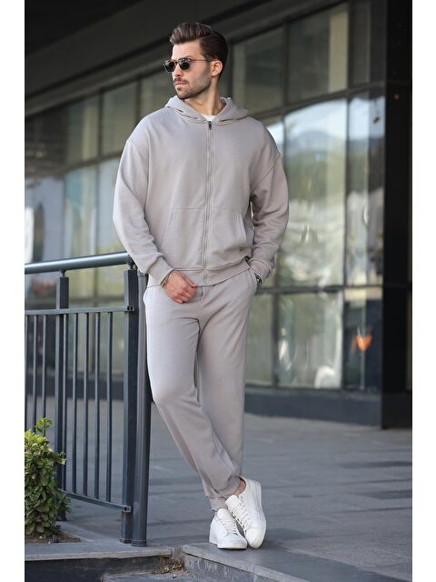Madmext Boyalı Gri Kapüşonlu Fermuarlı Basic Erkek Eşofman Takımı E7331 - S000457812-20600
