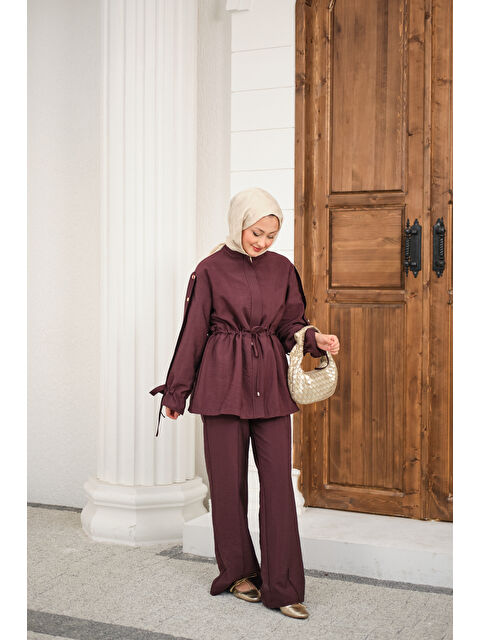 Locco Moda Kadın Beli Ayarlanabilir Cupra İkili Takım Bordo - S000511218-19951