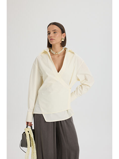 Mai Collection Bran Üçgen Kesim Ekru Gömlek - S000527035-19965