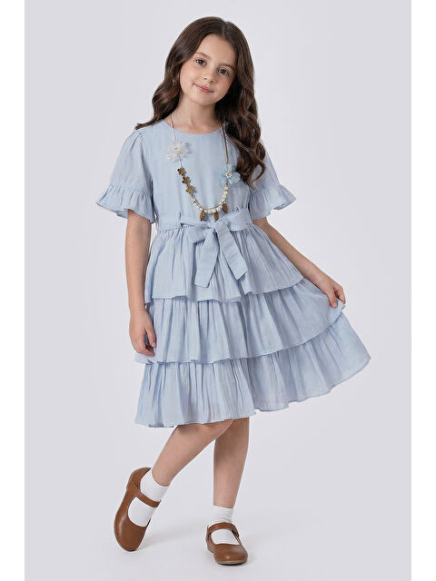 Pina Kids Kız Çocuk  Eteği Katlı Kısa Kollu Kolyeli Elbise - S000508599-17234