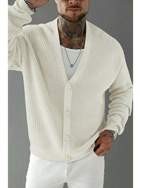 Oksit Grov Düğmeli V Yaka Kalın Erkek Hırka - S000480741-19965