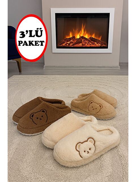MODAFRATO 3'lü Paket FLUFFY Kapalı Kadın Terlik Ev Terliği - S000487572-23173
