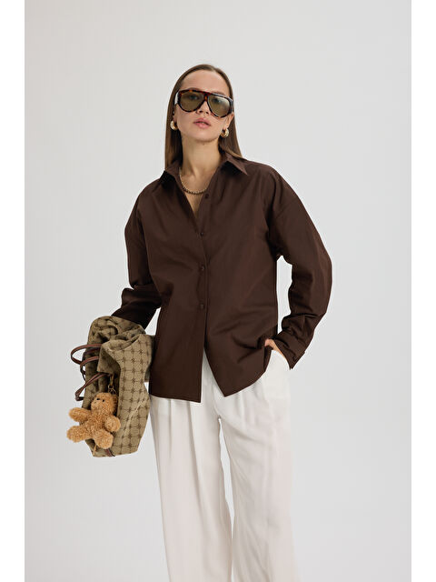 Mai Collection Oversize Kahve Gömlek - S000527030-19413