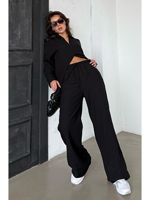 Madmext Siyah Keten Kadın Gömlek Pantolon İkili Takım Mg2356 - S000439058-19351
