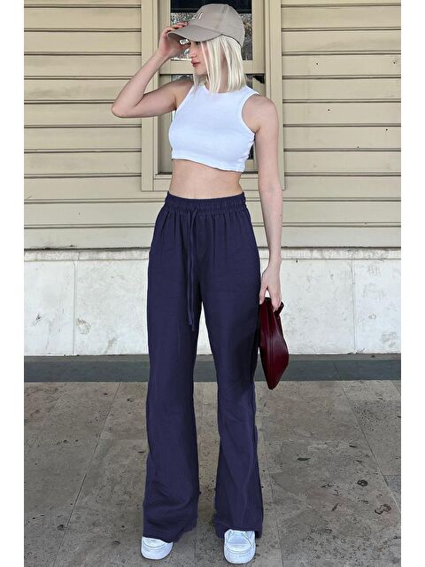 Madmext Lacivert Bol Paça Müslin Kadın Pantolon Mg1980 - S000146794-21164