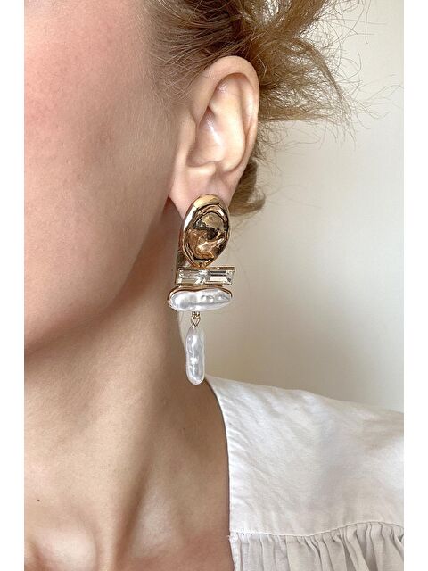 New Obsessions Barok İnci Taşlı Ezme Model Sallantılı Küpe - S000345215-20076