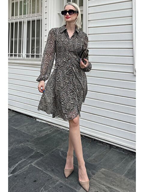 Madmext Haki Desenli Gömlek Yaka Mini Elbise Mg2067 - S000173404-18547