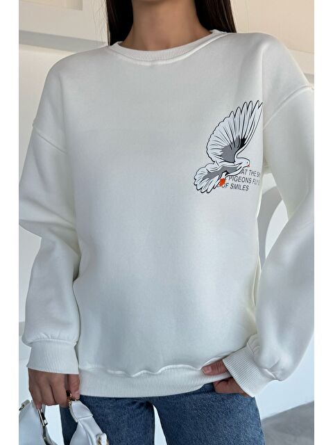 Gülseli Kadın Ön Ve Sırt Baskılı Bisiklet Yaka Üç İplik Şardonlu Sweatshirt - S000470156-20063