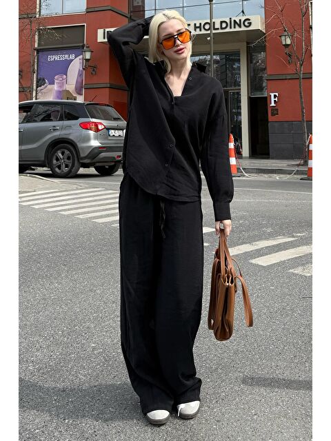 Madmext Siyah Basic Kadın Gömlek Pantolon İkili Takım Mg2352 - S000439057-19351