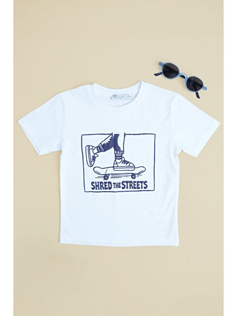 Fullamoda Kaykay Baskılı Bisiklet Yaka Erkek Çocuk Tişört - S000531837-20063