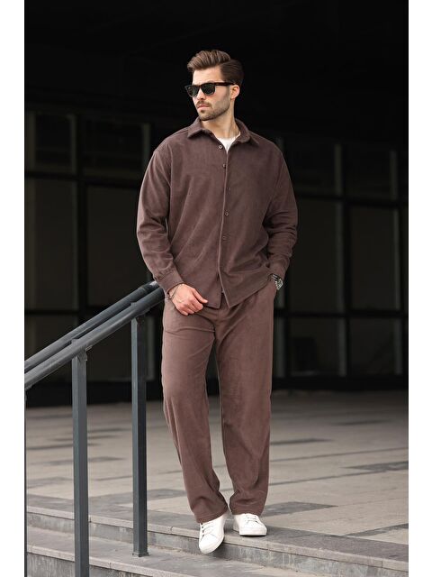 Madmext Acı Kahverengi Kadife Erkek Gömlek Pantolon Takım E7334 - S000457814-28102