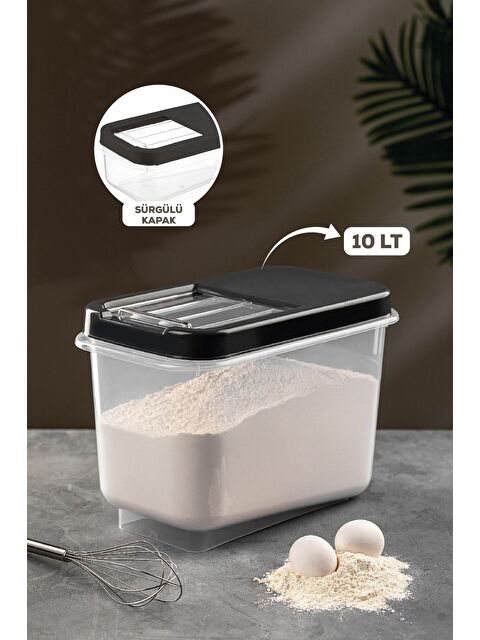 Meleni Home Multibox 10 lt Bakliyat Saklama Kabı Kayar Kapaklı Erzak Saklama Kabı Un Kabı Antrasit - S000382762-29666