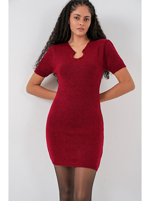 Bigdart Kadın Kolye Detaylı Triko Elbise 15989 - Bordo - S000461903-19951