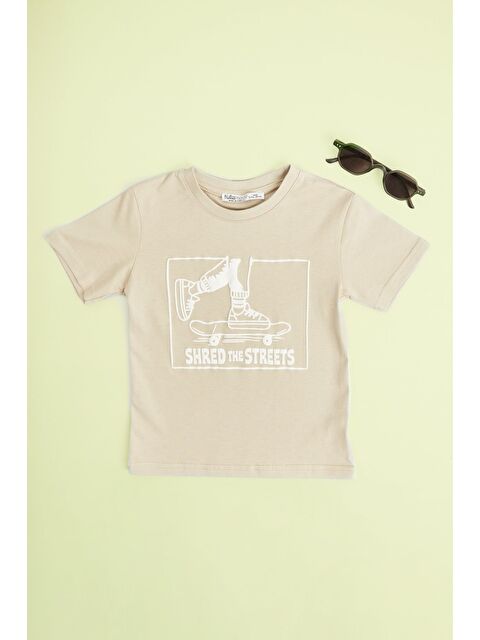 Fullamoda Kaykay Baskılı Bisiklet Yaka Erkek Çocuk Tişört - S000531837-19928