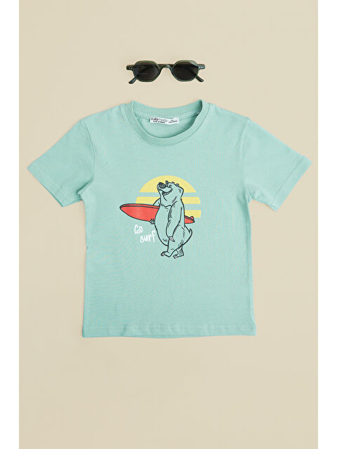 Fullamoda Ayıcık Baskılı Bisiklet Yaka Erkek Çocuk Tişört